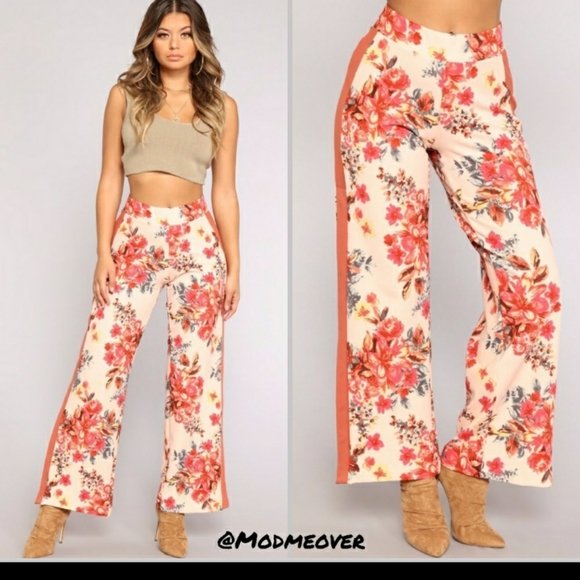 NEW Floral High Rise Side Snap Wide Leg Pants - Picture 3 of 3